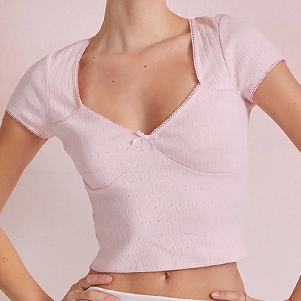 Beverly and Beck Emma Pointelle T-Shirt Pink Pacsun - XS